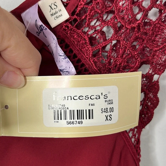 Francesca’s Burgundy Lace Sleeve Tie Back Dress NWT - Picture 4 of 7